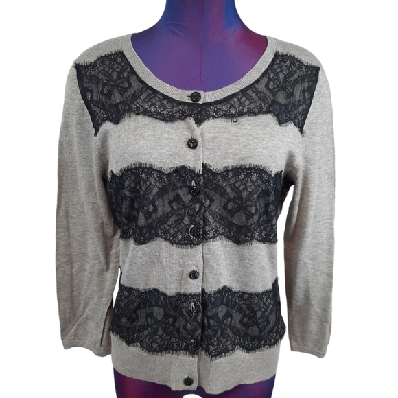 Anthropologie Gray and Black Lace Cardigan - Picture 1 of 8
